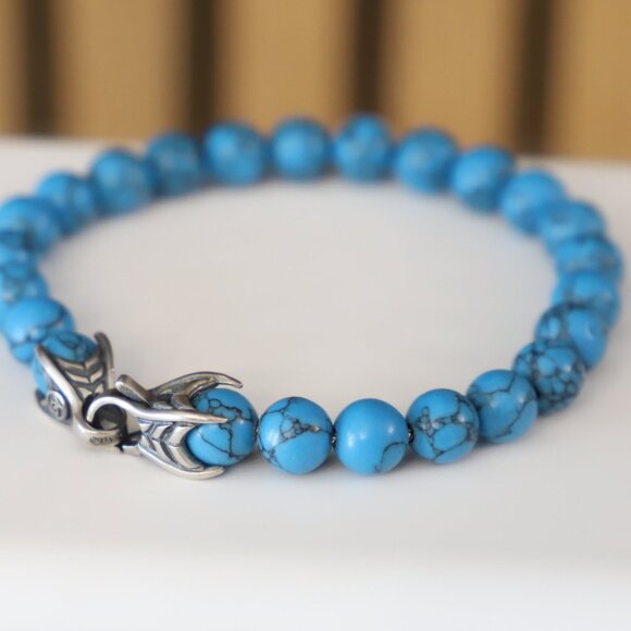 David Yurman Men's 8mm Spiritual Beads Bracelet with Turquoise 8.5" - Picture 3 of 6